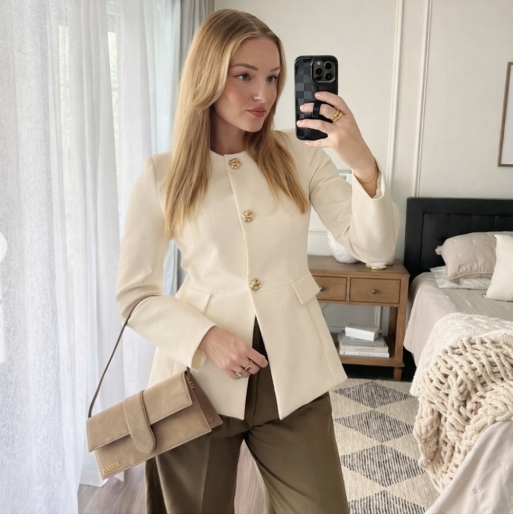 Zara NWT Tailored Blazer Cream Size XS
